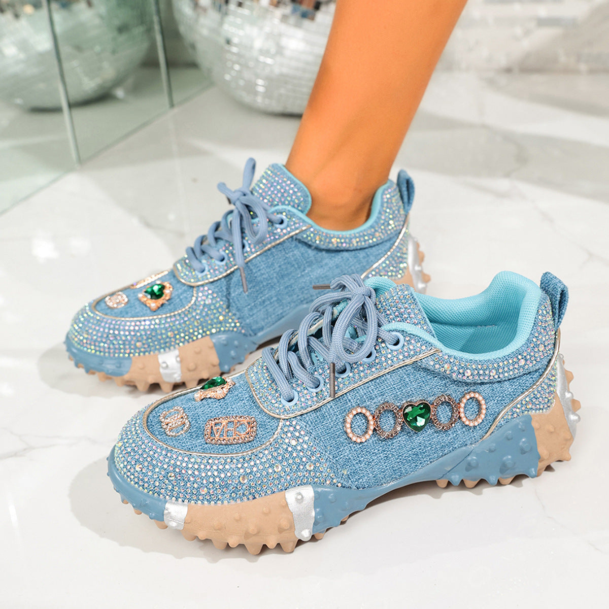 Rhinestone Round Toe Sneakers