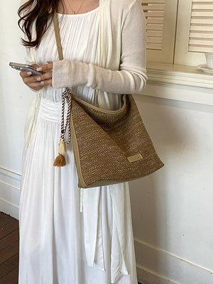 French Blue with Tassel Woven Crossbody Bag