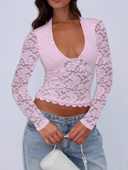blush pink crop top with floral and deep v-neck