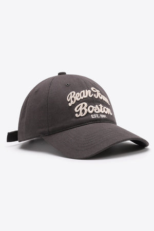 Dark Gray baseball cap with embroidered "Bean Town Boston EST. 1991" text.