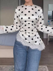ivory blouse with polka dot and round neck