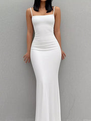 modern maxi dress in White with scoop neck
