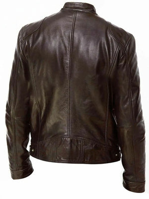 Blue with Men's Full Size Leather Biker Jacket