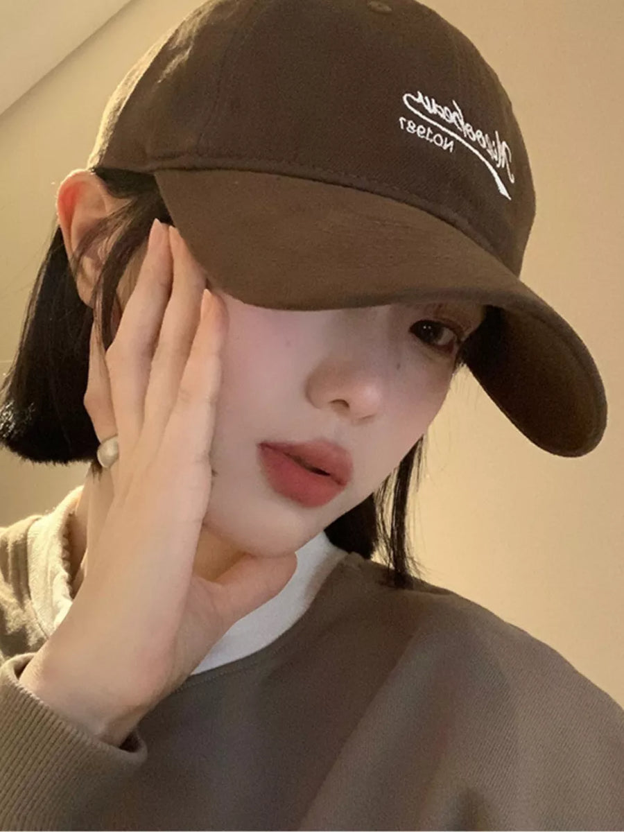 Vonili embroidered letter baseball cap in Deep Coffee cotton