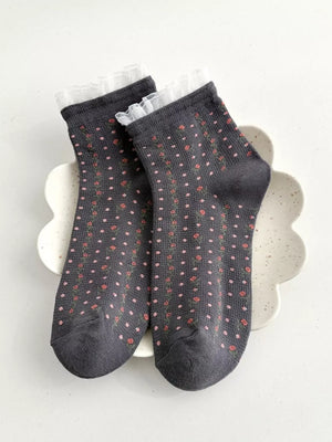 socks in Dark Gray with ditsy-floral and lace trim
