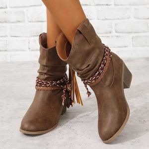 boots in Blush Pink with round toe and ankle-length