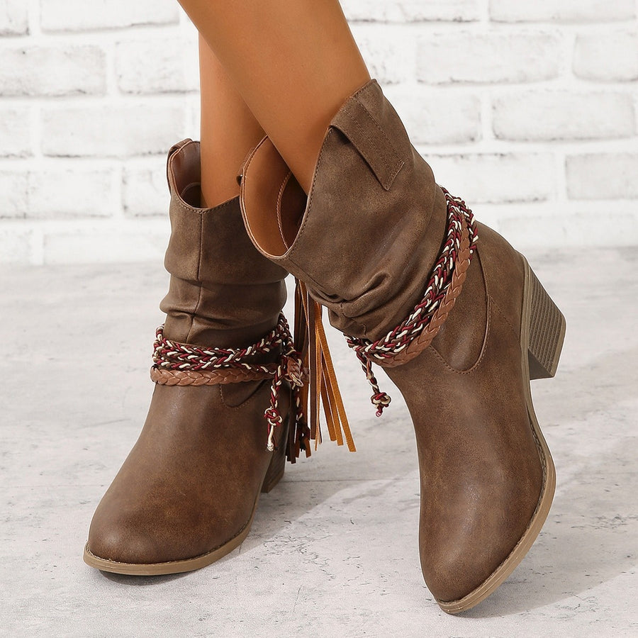 boots in Blush Pink with round toe and ankle-length