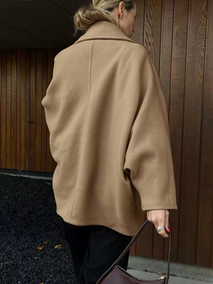 camel overcoat with pocketed and long sleeve