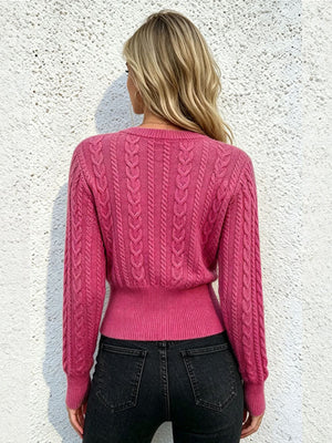 Hot Pink crewneck sweater with waist-length and pullover