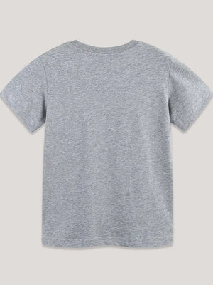 Toddler grey cotton crew neck t-shirt, basic style, short sleeves.