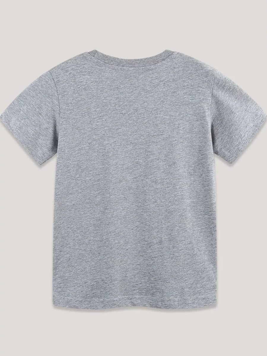 Toddler grey cotton crew neck t-shirt, basic style, short sleeves.