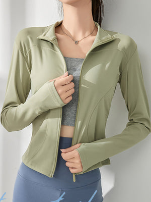 athleisure windbreaker in Dusty Lake Blue with mock neck