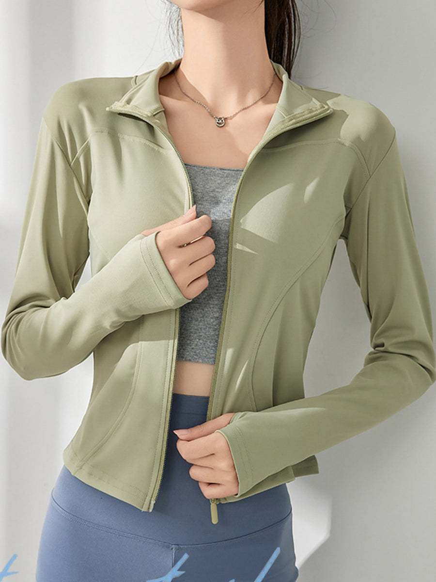 athleisure windbreaker in Dusty Lake Blue with mock neck