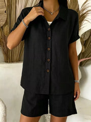 Burgundy Full Size Button-up Shirt And Shorts Set Plus Size