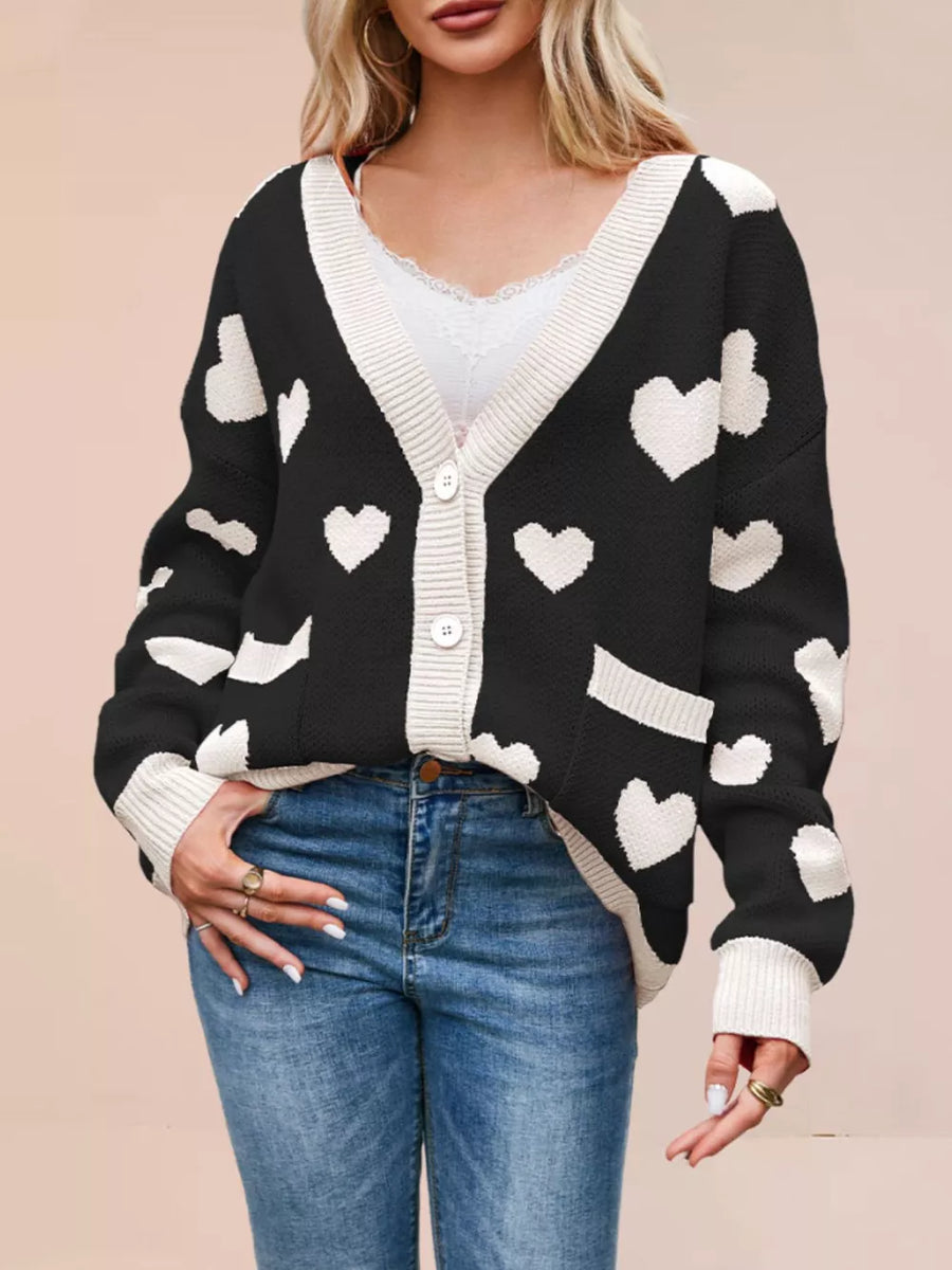 red relaxed cardigan with v-neck