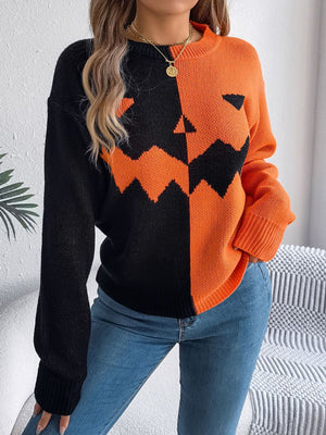 casual pullover sweater in orange with crew neck