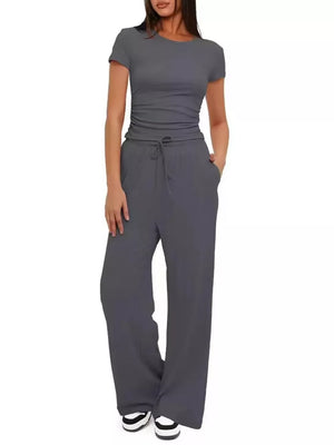 Light Gray Ruched Short-sleeve Pants