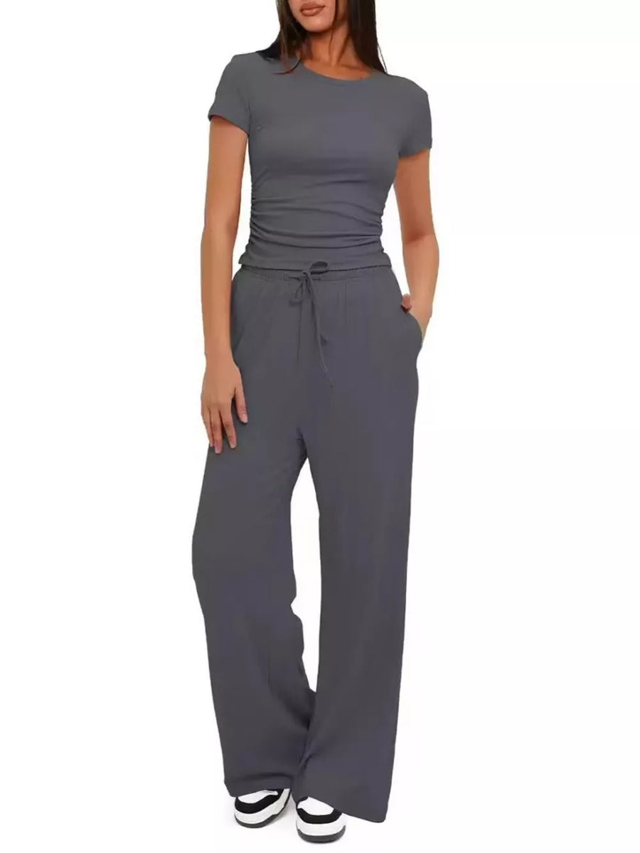 Light Gray Ruched Short-sleeve Pants