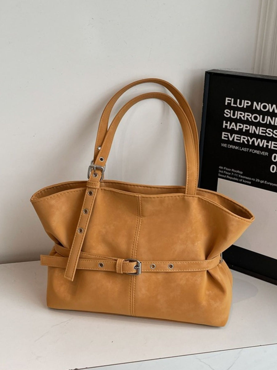 shoulder bag in Tan with buckle detail and medium
