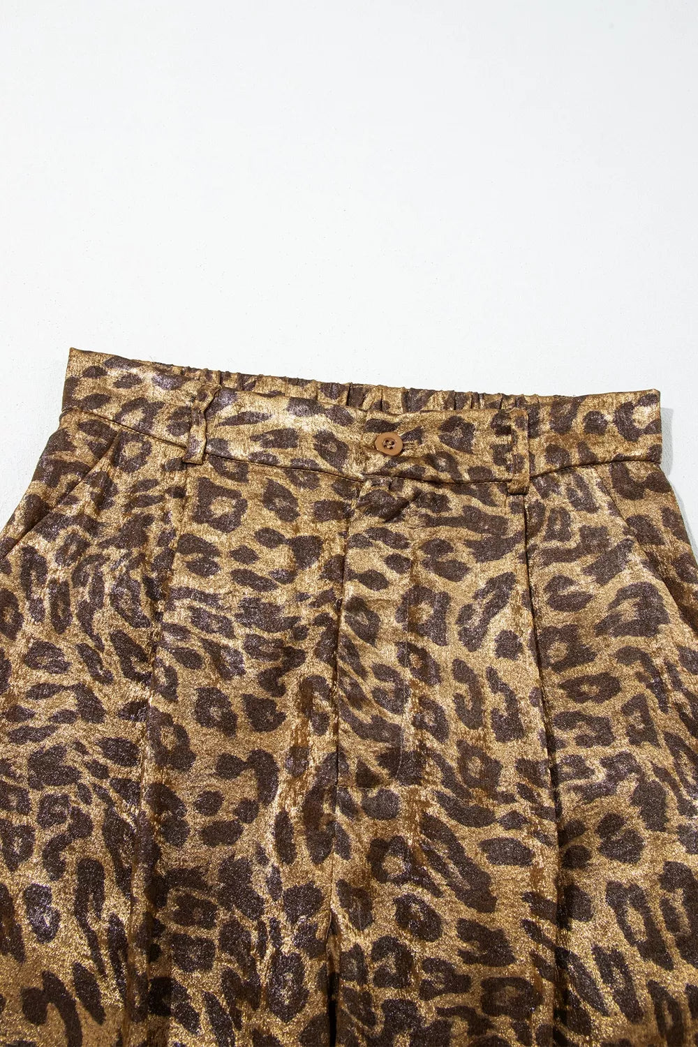 wide-leg pants featuring leopard-print in dark brown with 100% polyester Care instructions: Machine wash cold texture