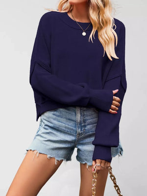 Dark Purple crewneck sweater with cropped and pullover