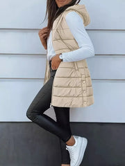 Bright Red puffer vest with thigh-length and zip-front