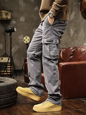 Mustard cargo pants with full-length and drawstring