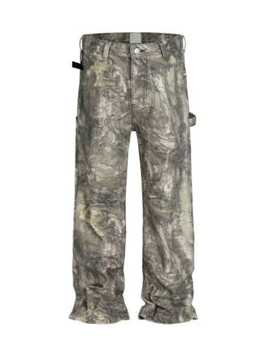 Carpenter jeans in mocha camo print with raw hem
