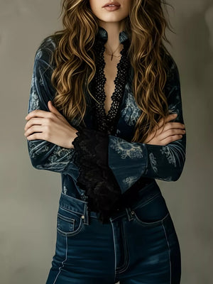 cream blouse featuring lace and floral