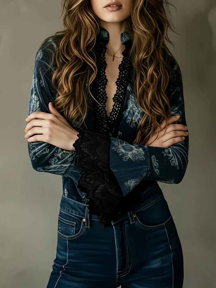 cream blouse featuring lace and floral