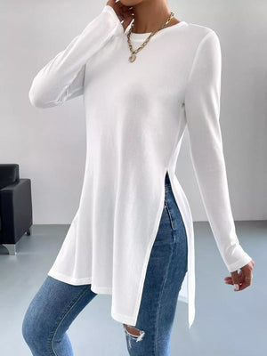 Black Long Sleeve Side Slit T-shirt