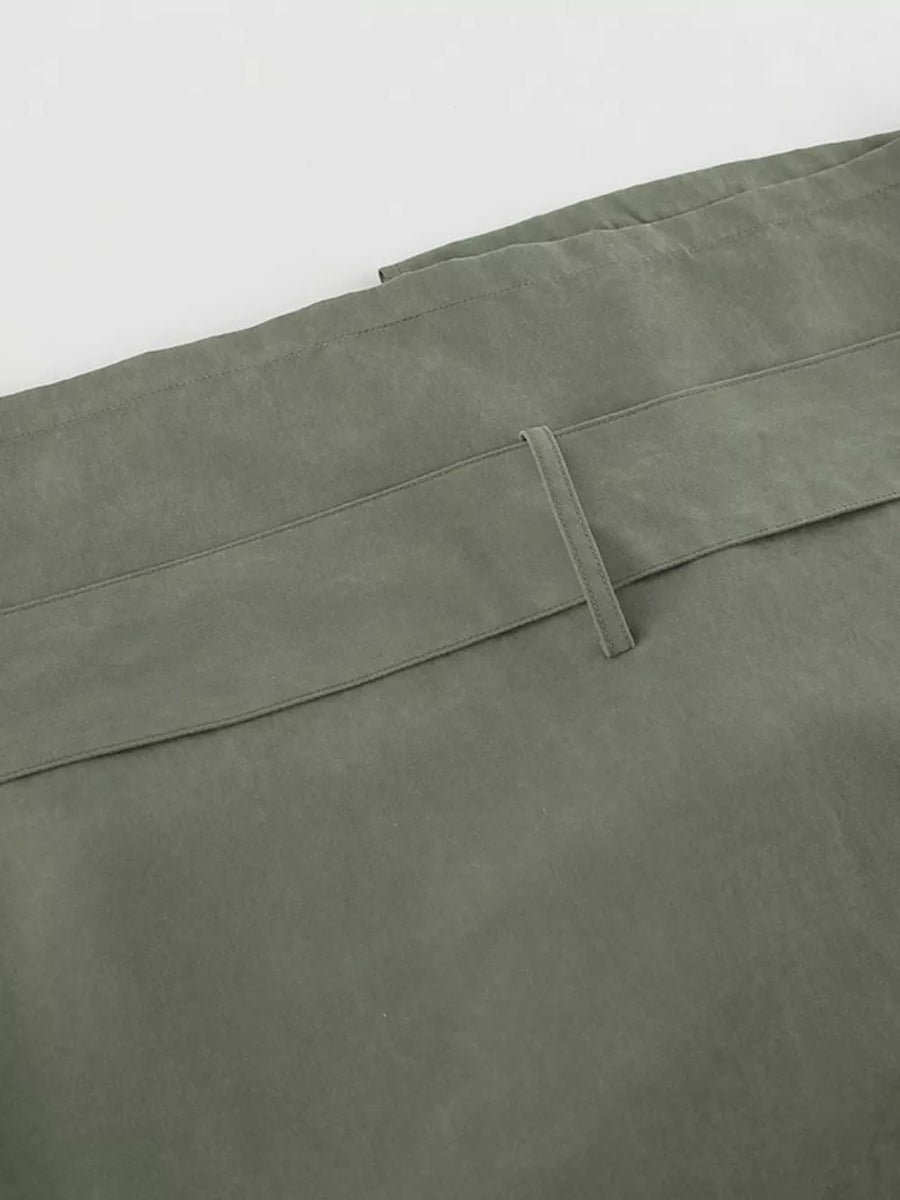 Lapel Collar Belted Cropped Trench in Moss, view 12