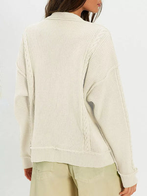 Khaki cardigan with cable-knit and long sleeve