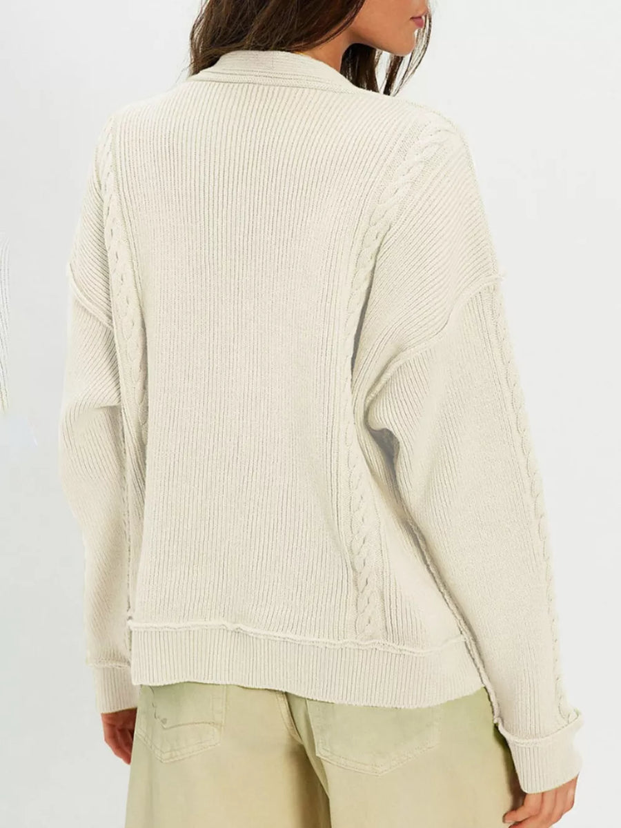Khaki cardigan with cable-knit and long sleeve