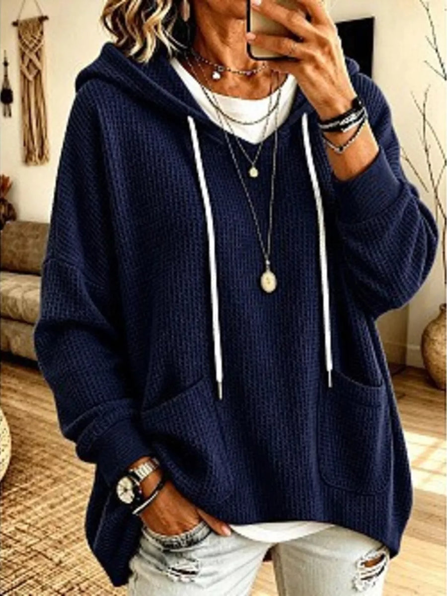 Orange pullover hoodie with hip-length and pullover