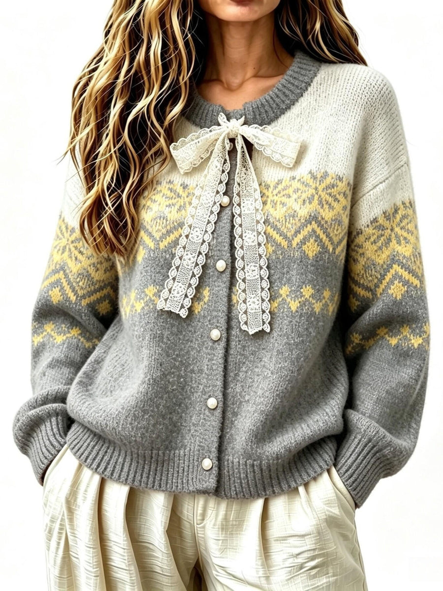 cardigan in Tangerine with geometric and lace