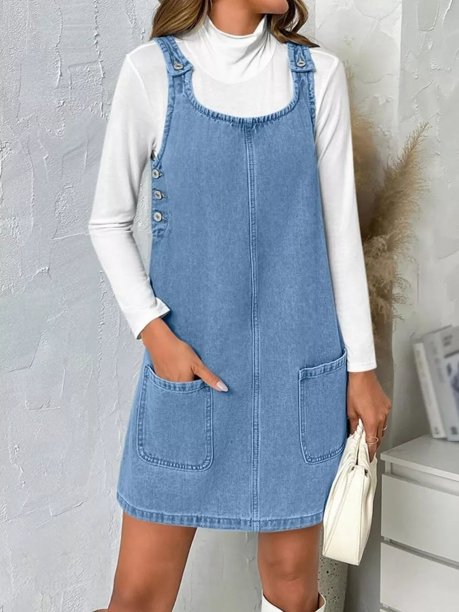 95%cotton, 5%spandex Care instructions: Machine wash cold mini dress in Light Blue with A-line silhouette