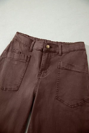 Solid Color Square Patch Pocket Barrel Jeans option 12