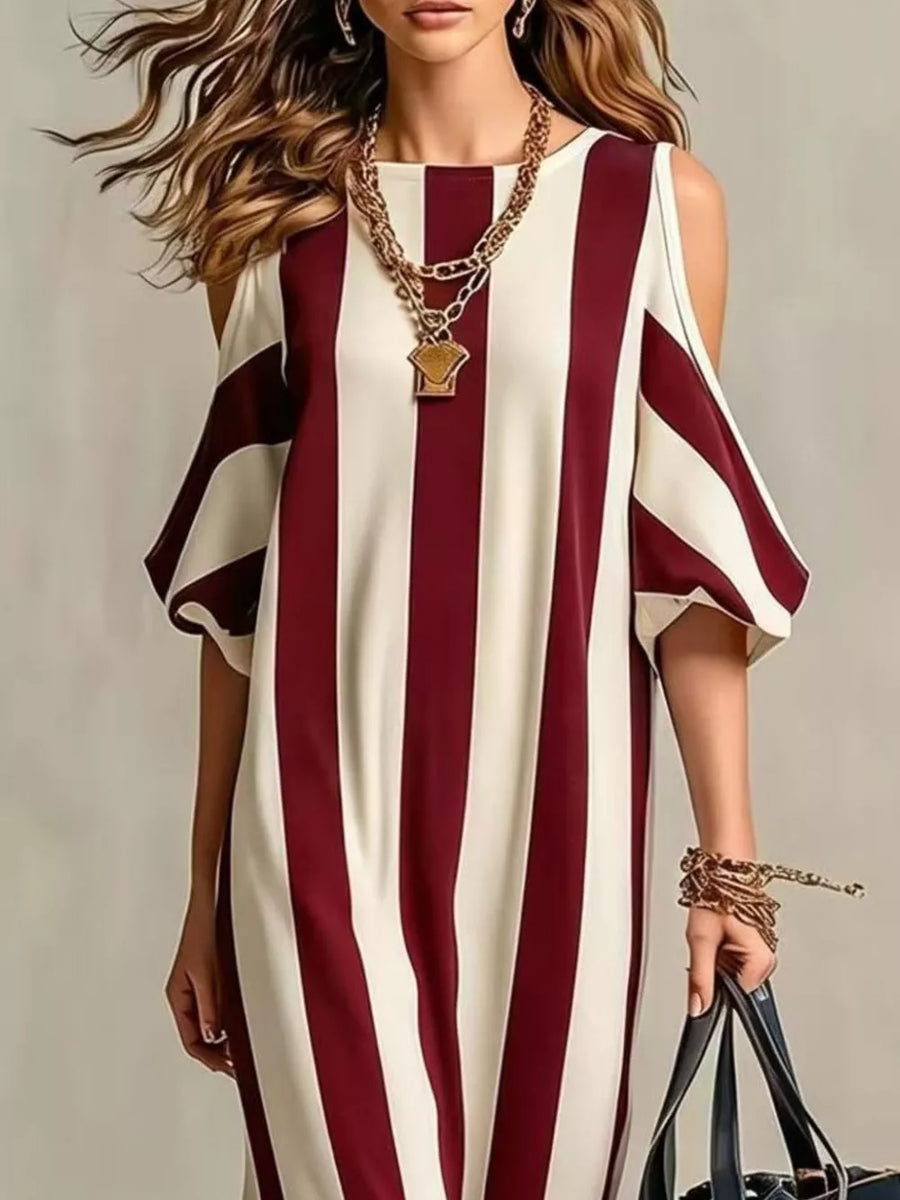 Striped Cold Shoulder Maxi Dress in Black