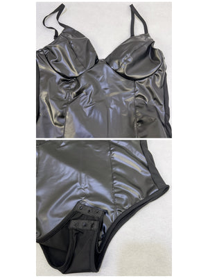bodysuit in black with seam detail and full-length