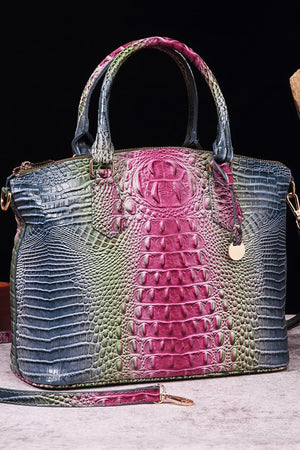 Exotic Crocodile Satchel bag with multicolor gradient pattern and embossed texture.