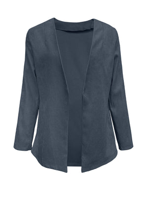 Suede-effect open front blazer in French Blue with long sleeves and a relaxed fit.