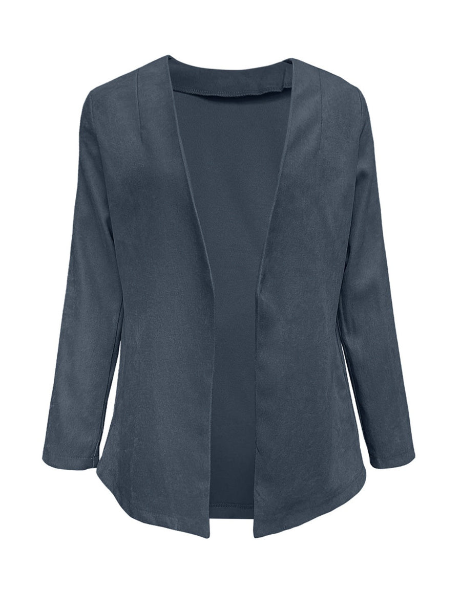 Suede-effect open front blazer in French Blue with long sleeves and a relaxed fit.