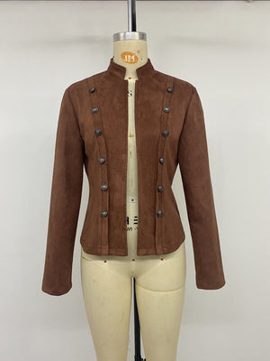 jacket in Coffee Brown with decorative buttons and cropped