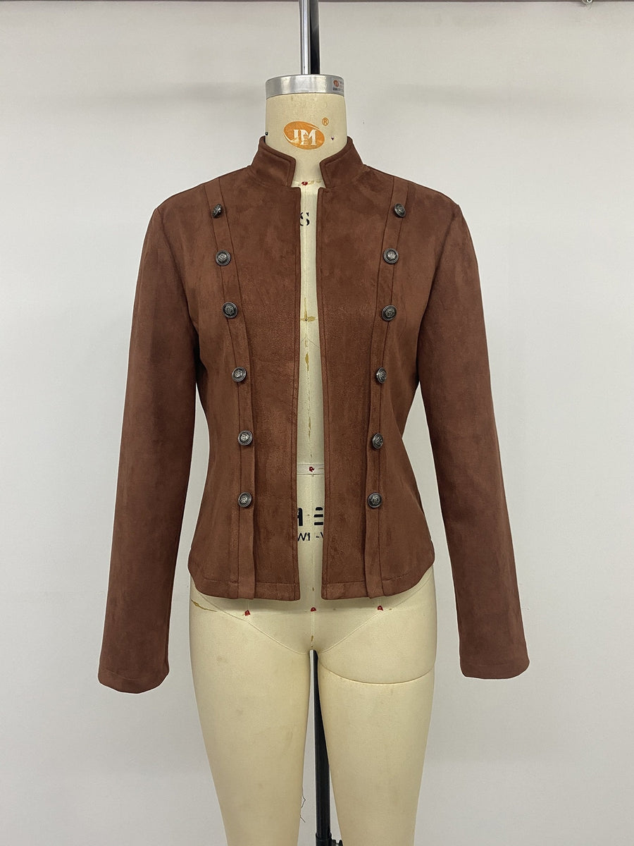 jacket in Coffee Brown with decorative buttons and cropped