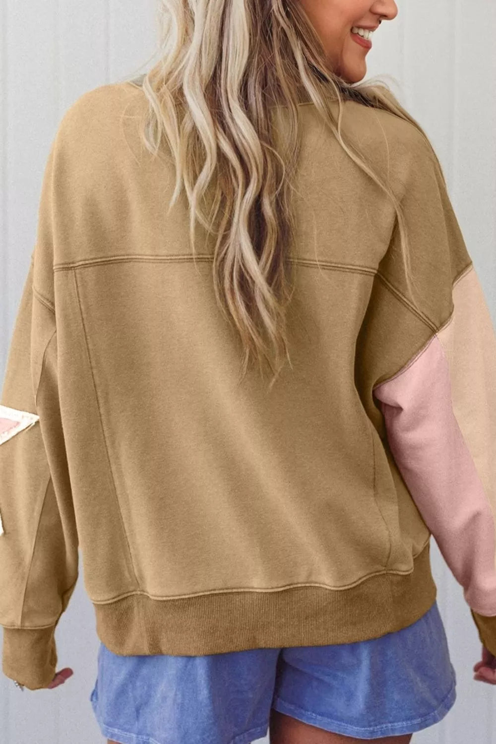 camel sweatshirt with hip-length and pullover