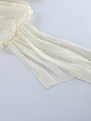 Metallic Sheen Blouse With Tie Detail in Beige, view 14