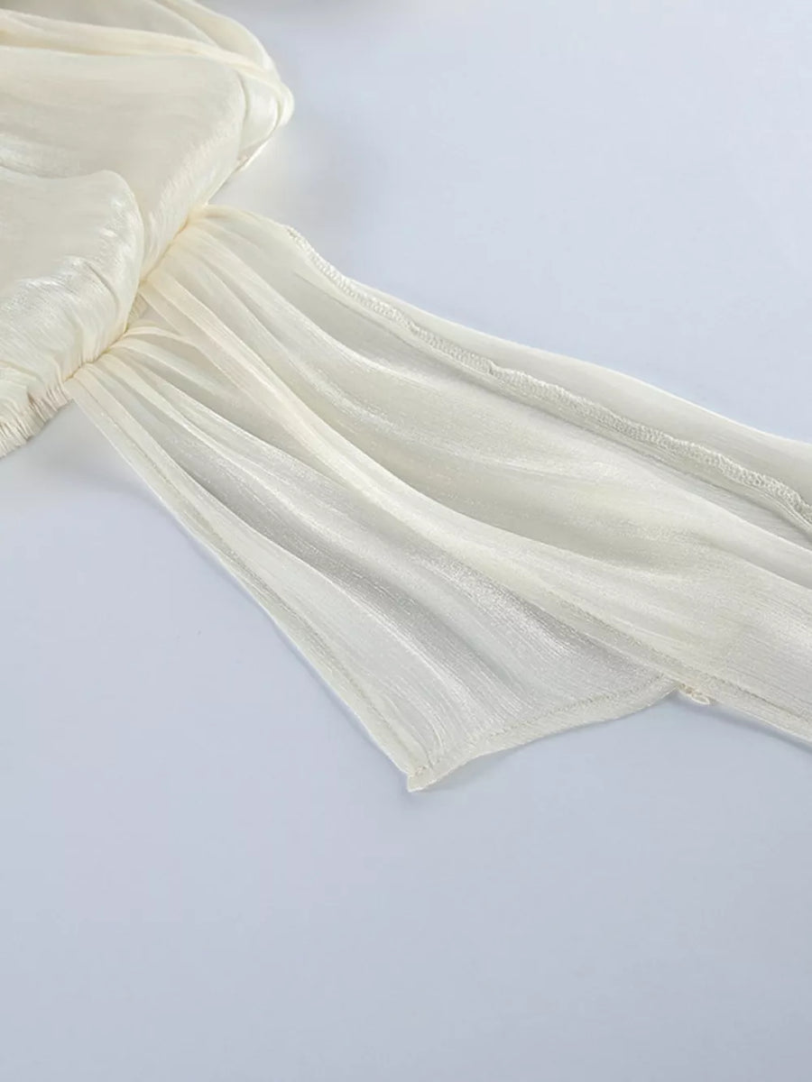 Metallic Sheen Blouse With Tie Detail in Beige, view 14