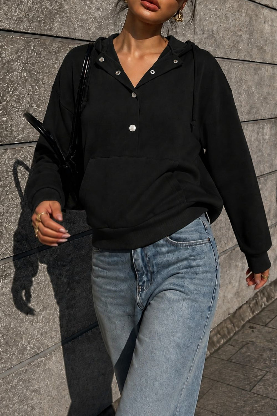 pullover hoodie in forest green with kangaroo pocket and hip-length