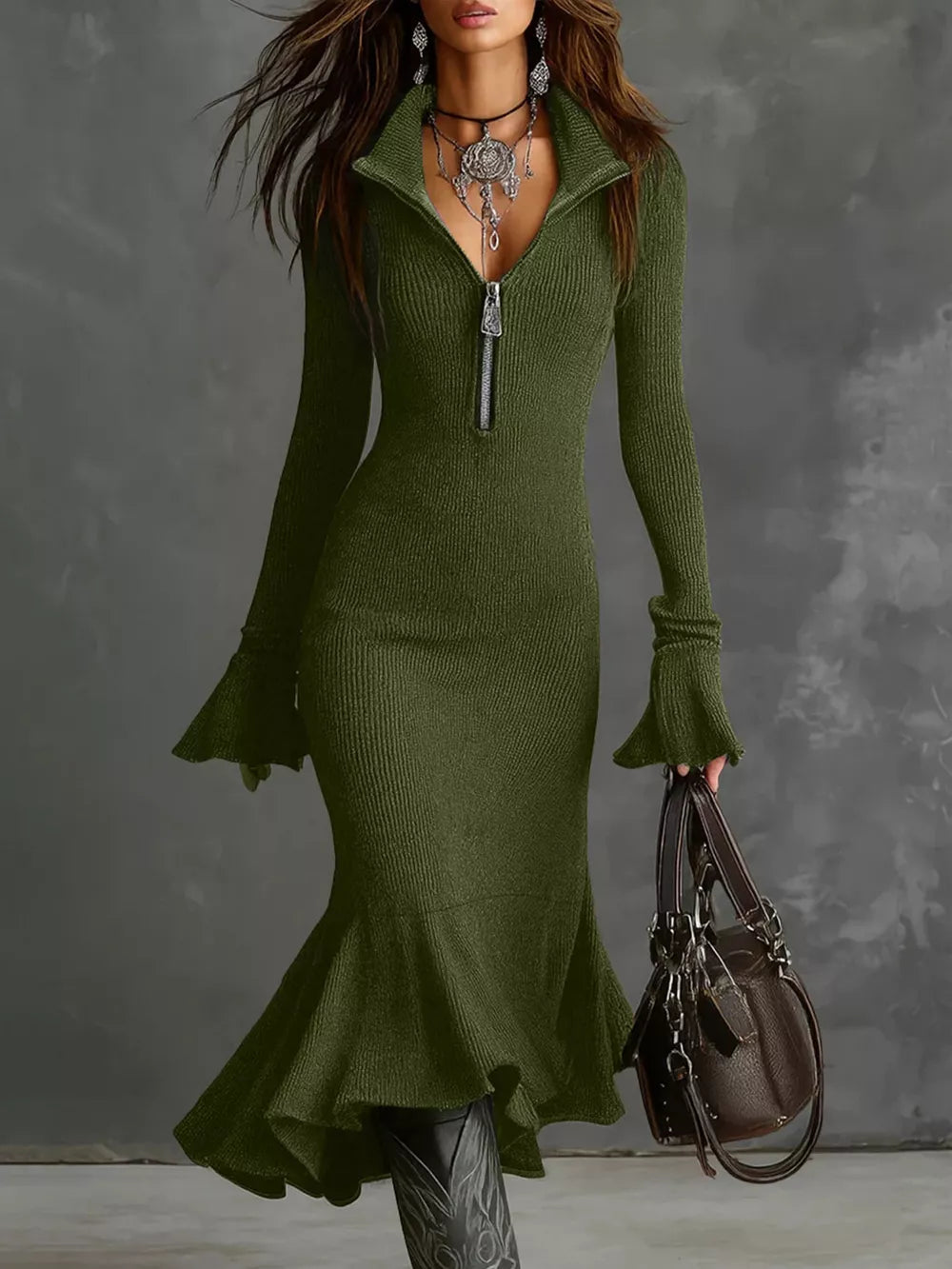 sweater dress featuring ribbed in charcoal with 100% polyester Care instructions: Machine wash cold texture